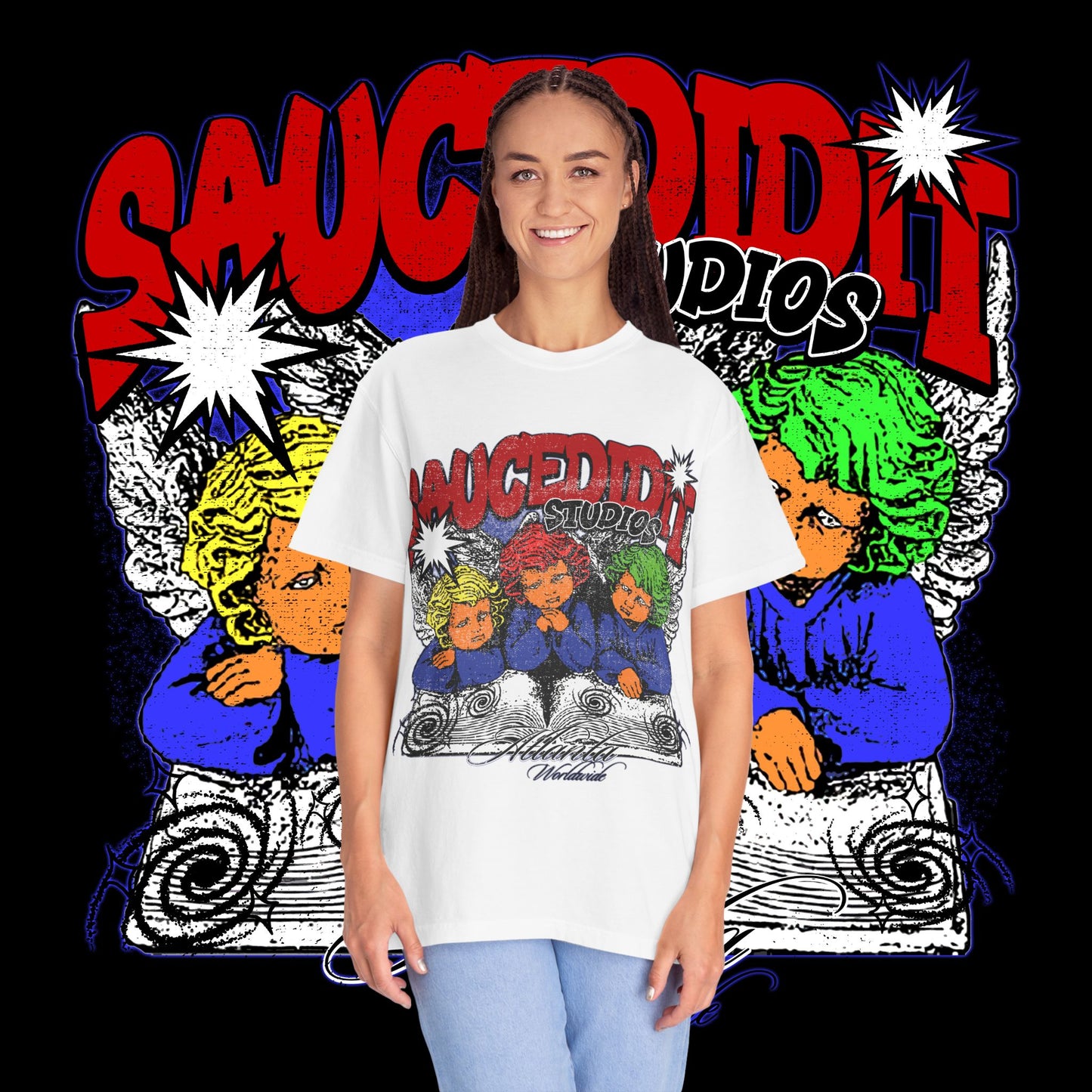 Saucedidit Cartoon Trio Graphic T-Shirt