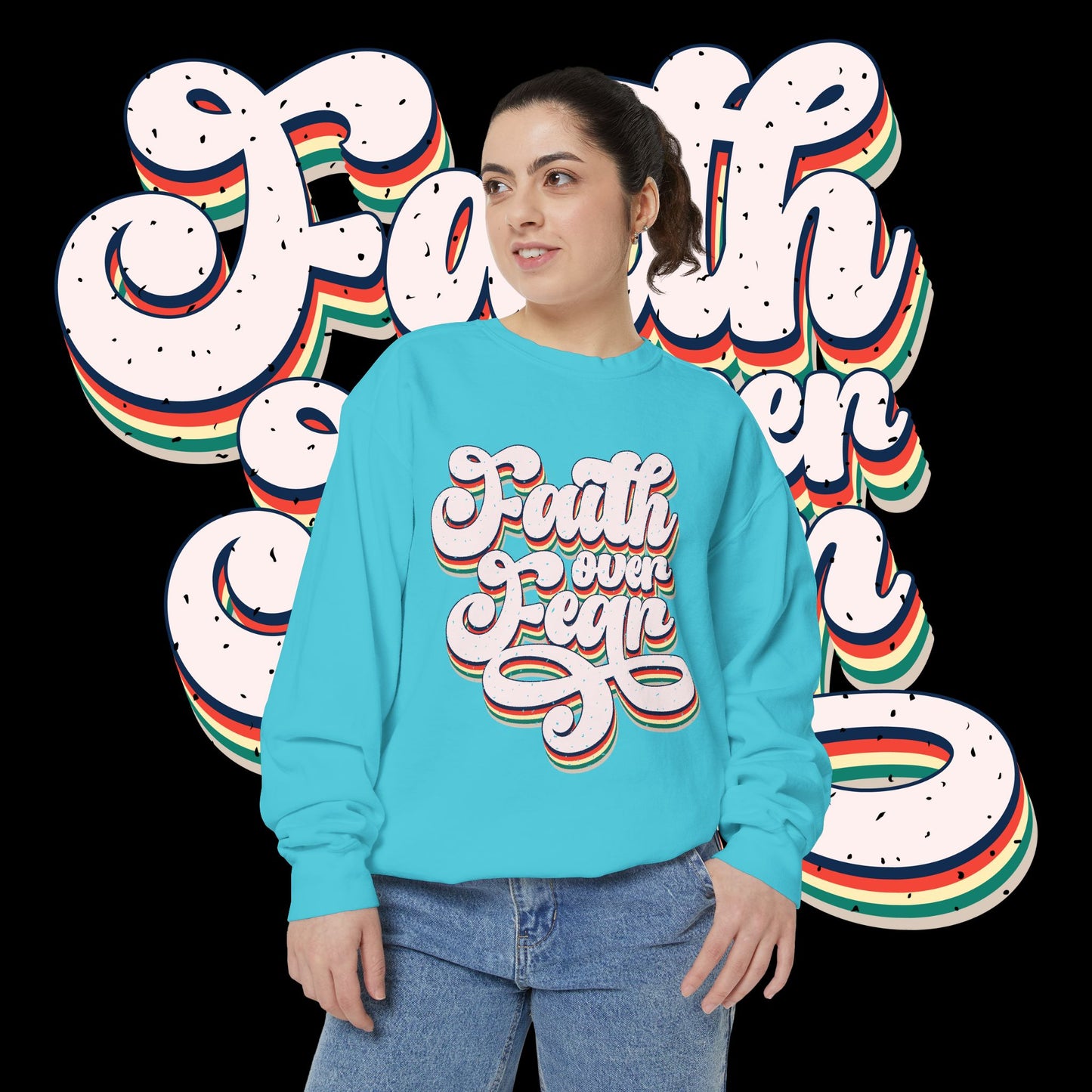 Faith Over Fear Retro Rainbow Sweatshirt
