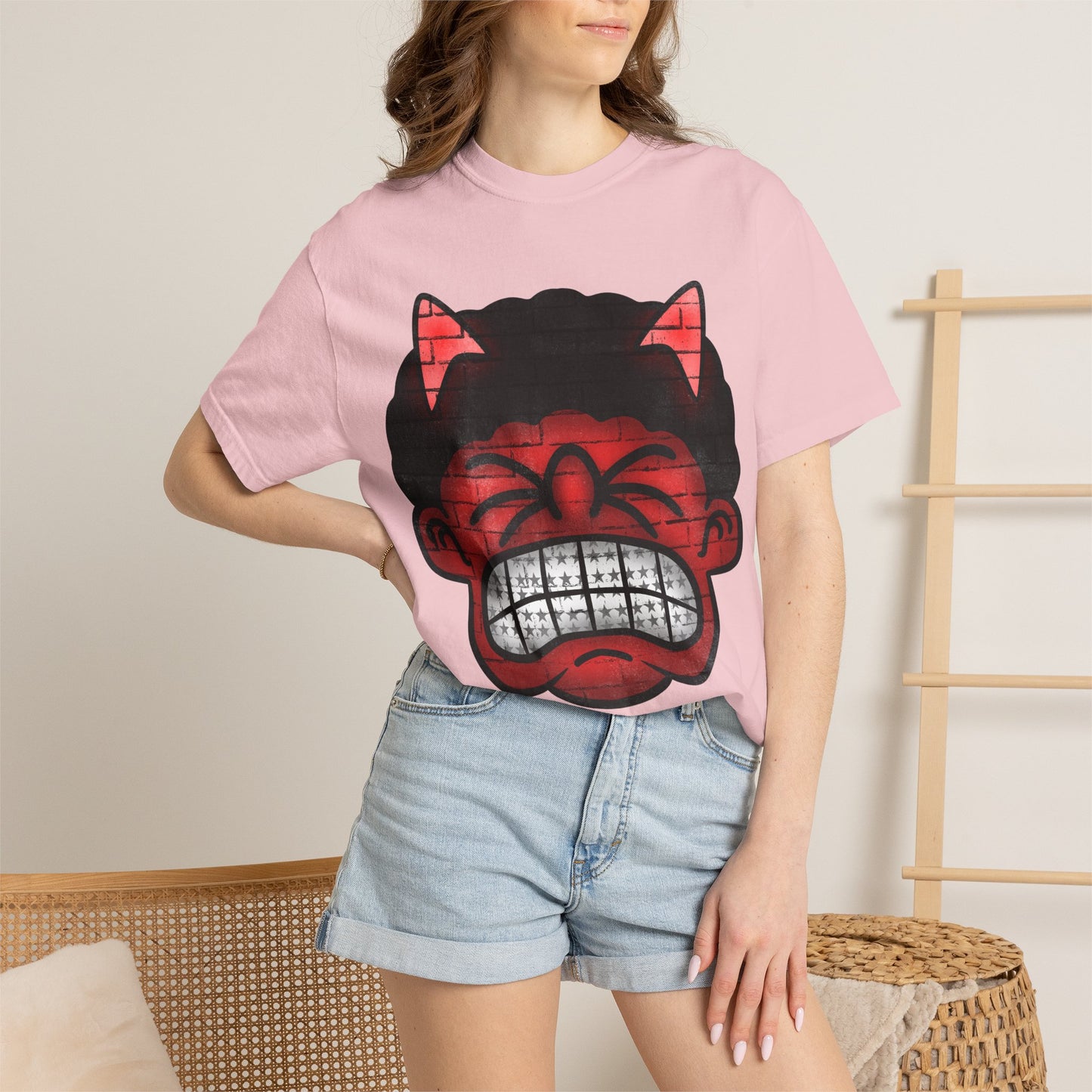 Devil Grin T-Shirt — Retro Graffiti Streetwear with 'SAVEDBYDT' Back Logo