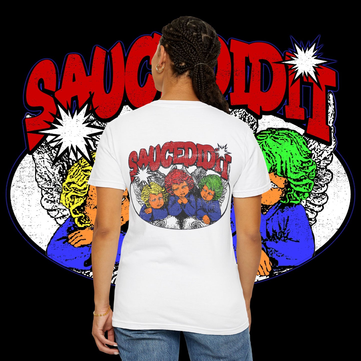 Saucedidit Cartoon Trio Graphic T-Shirt