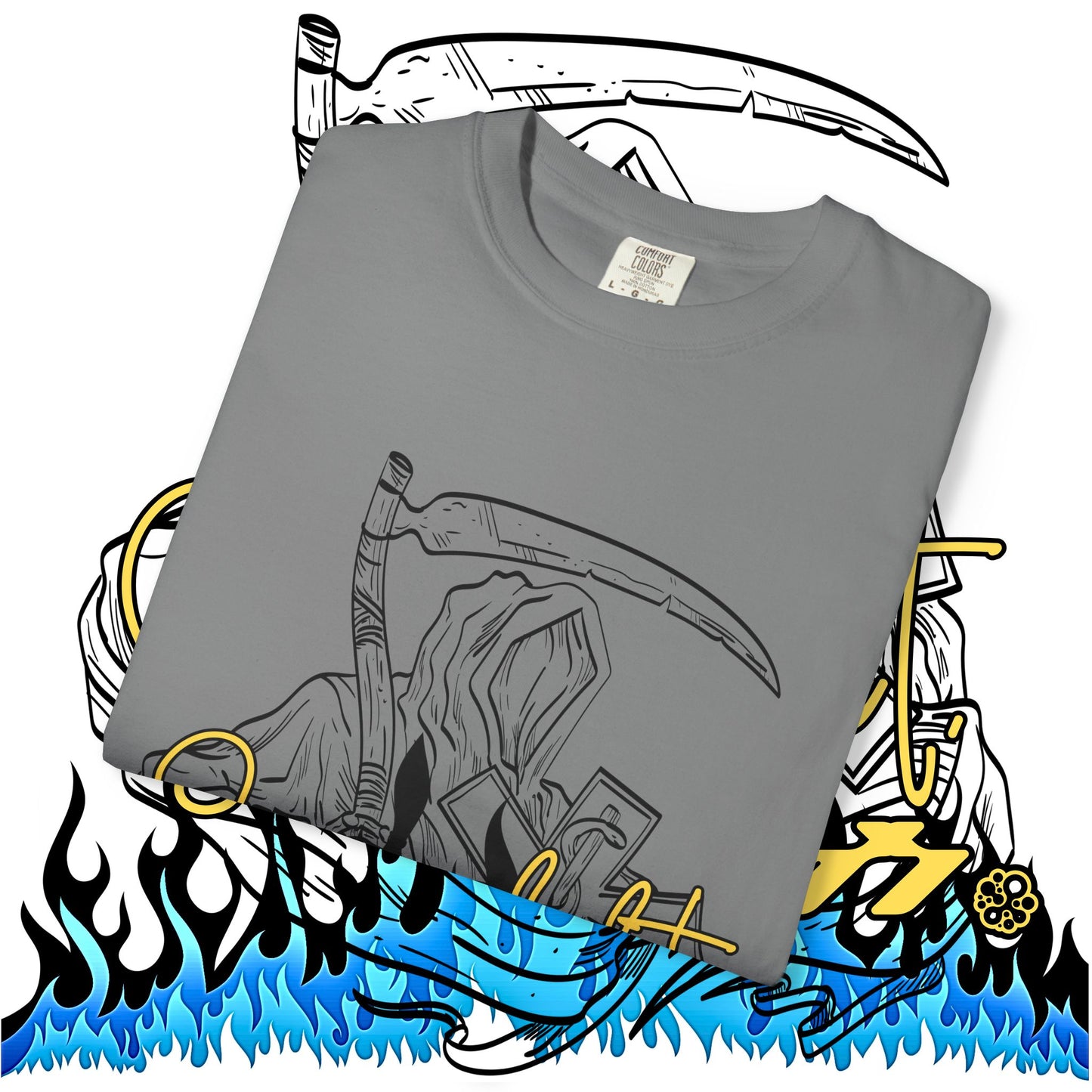 Grim Reaper Flames T-Shirt — "Sacred It" Graphic Tee