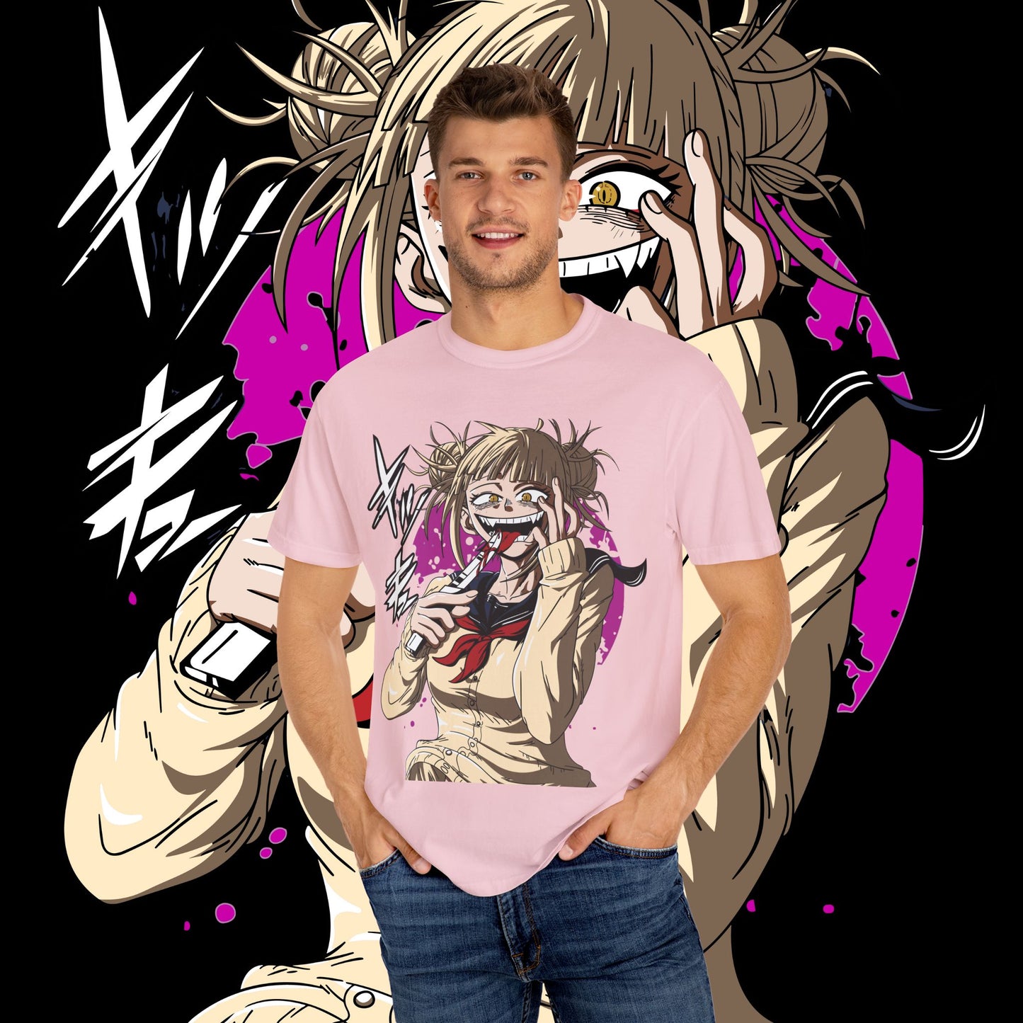Anime Himiko Toga Unisex Garment-Dyed T-shirt, My Hero Academia, Villain Shirt, Cosplay Tee, Manga Fan Top