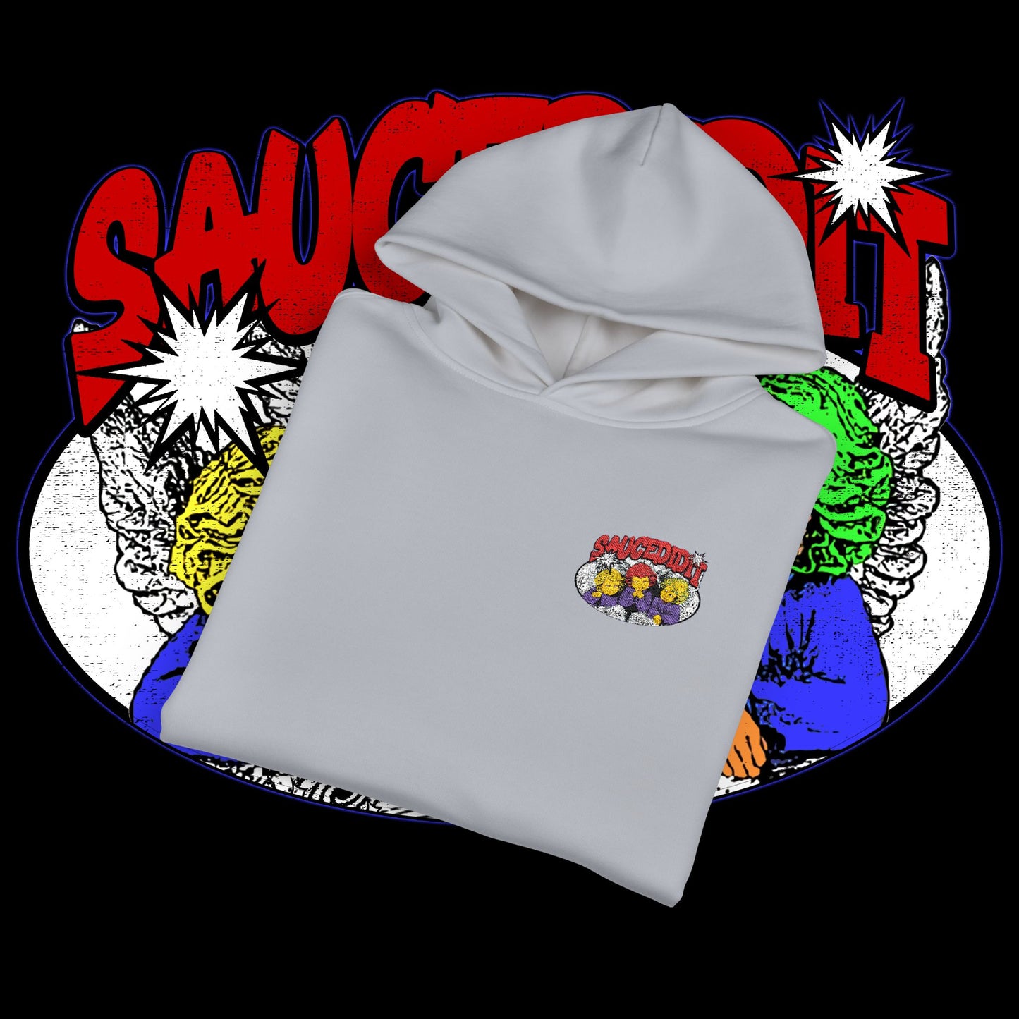 Sauced It Retro Pop Art Hoodie — 'Sauced It' Embroidered Graphic Pullover