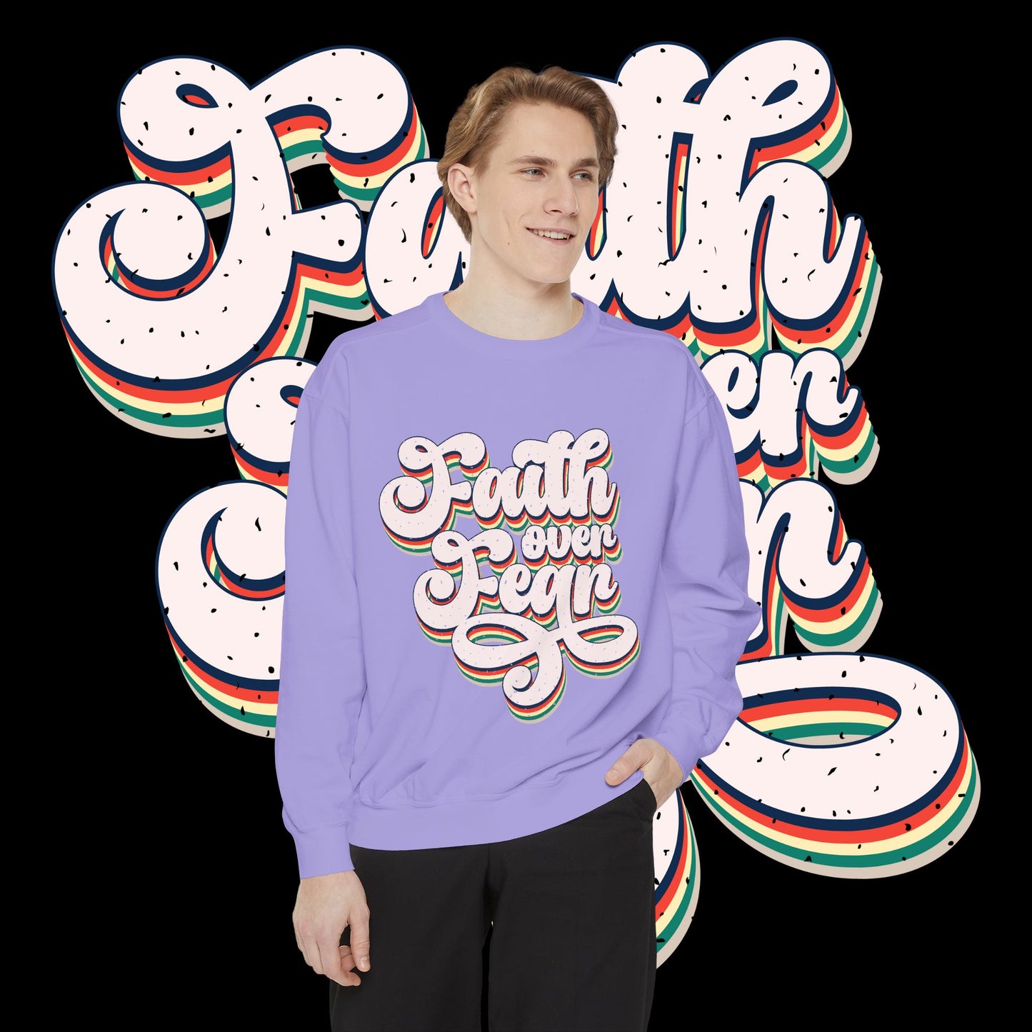Faith Over Fear Retro Rainbow Sweatshirt