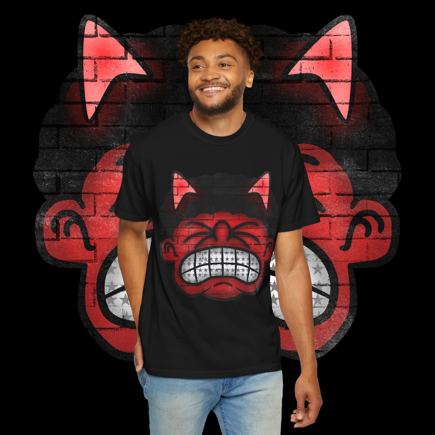 Devil Grin T-Shirt — Retro Graffiti Streetwear with 'SAVEDBYDT' Back Logo