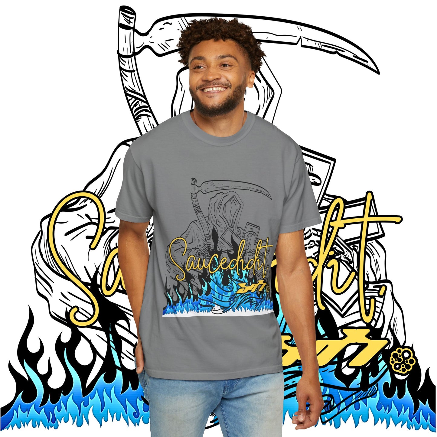Grim Reaper Flames T-Shirt — "Sacred It" Graphic Tee