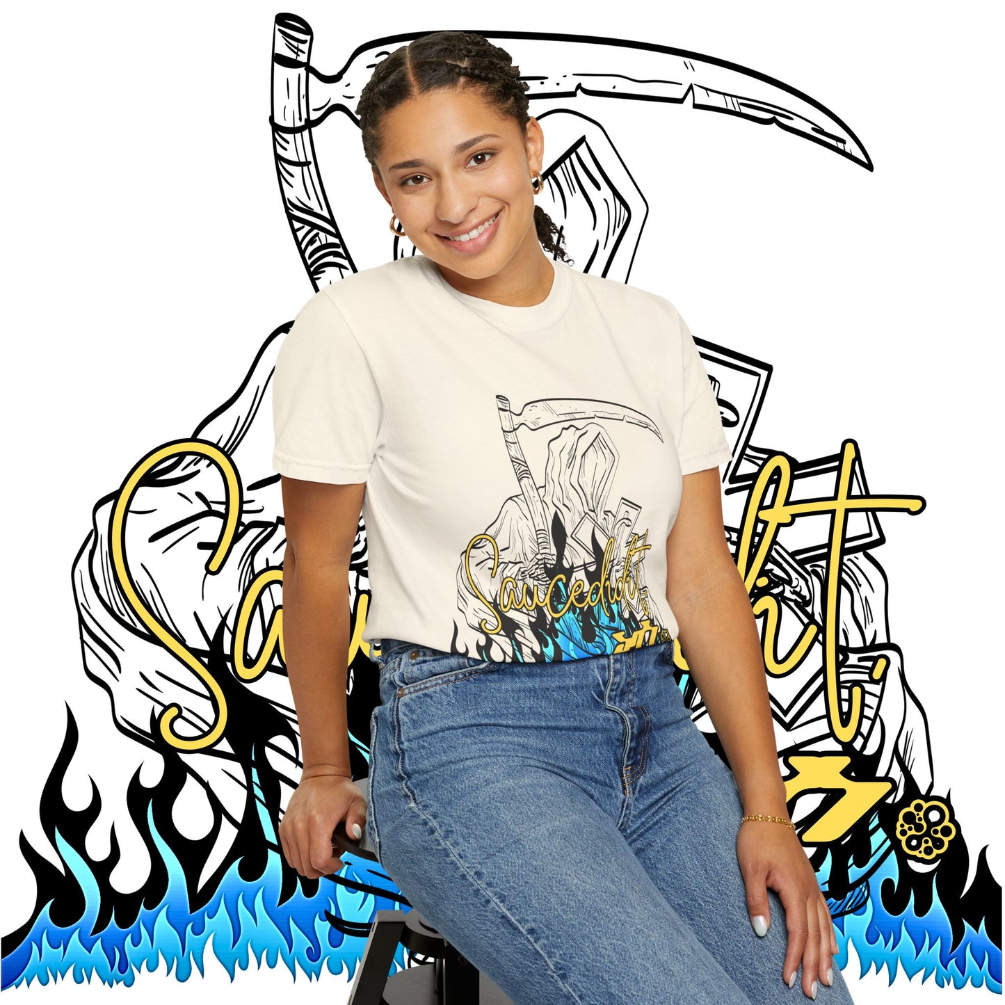 Grim Reaper Flames T-Shirt — "Sacred It" Graphic Tee