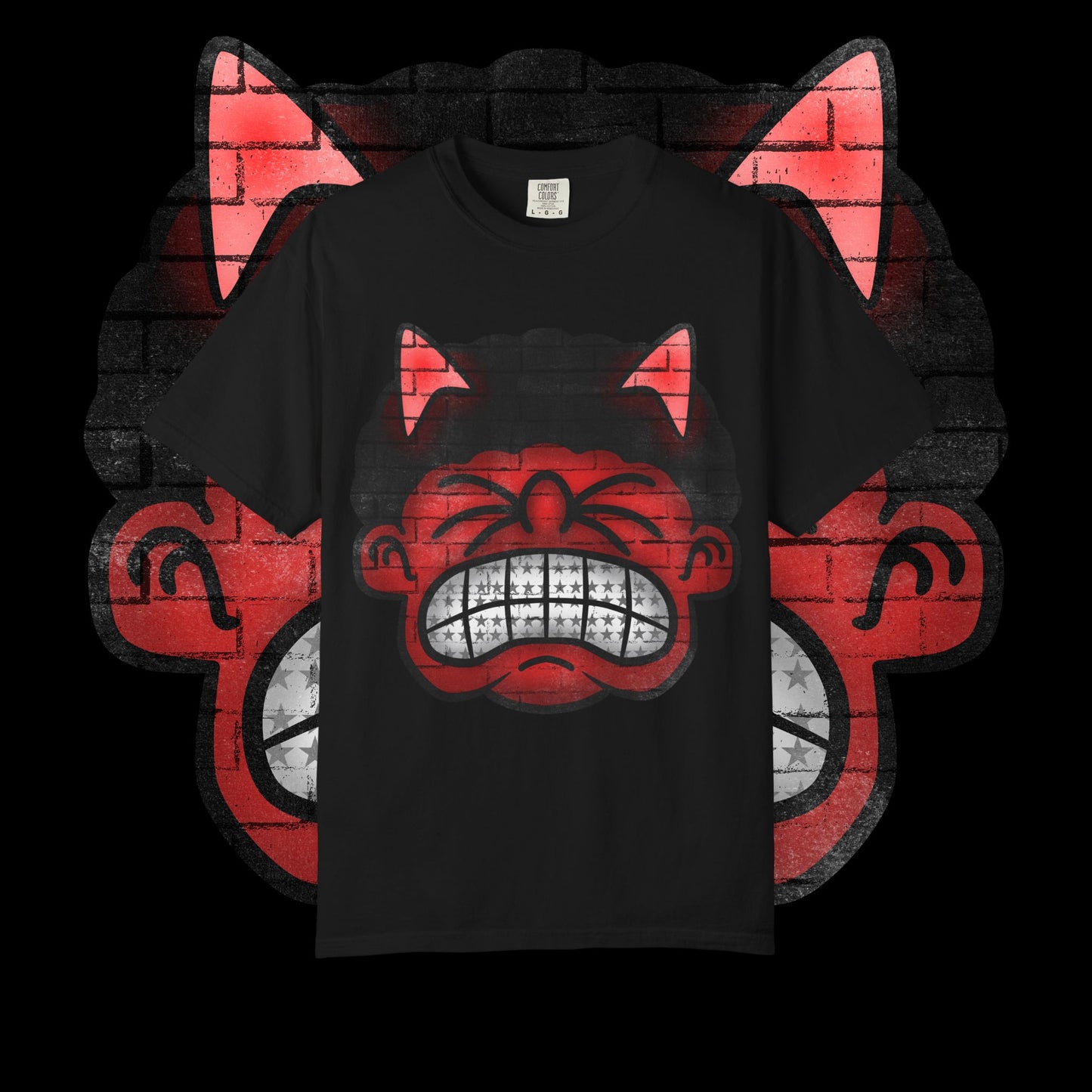 Devil Grin T-Shirt — Retro Graffiti Streetwear with 'SAVEDBYDT' Back Logo