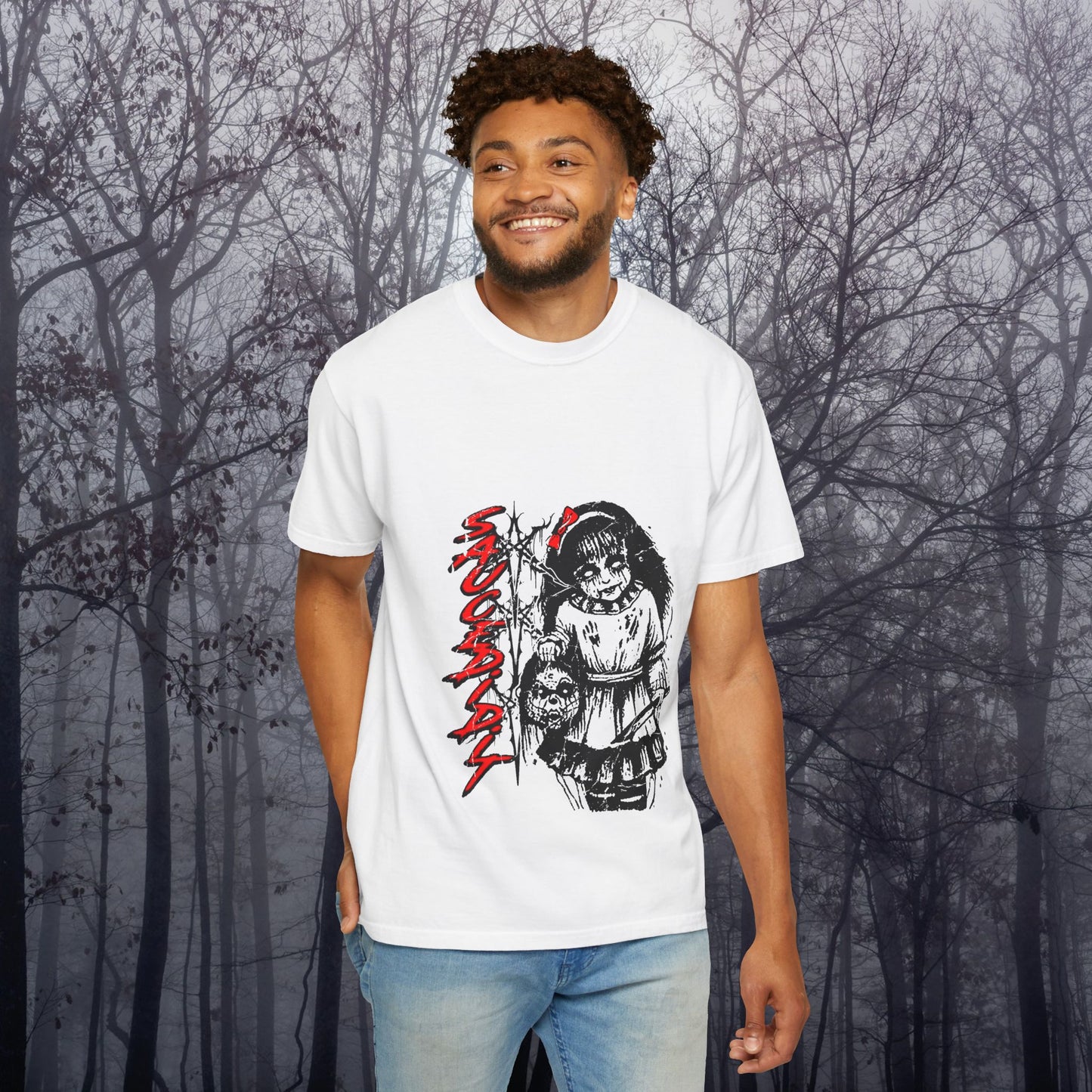 Creepy Doll Graphic Tee, Unisex Horror T-shirt, Spooky Gift, Halloween Apparel, Vintage Style Shirt, Gothic Fashion