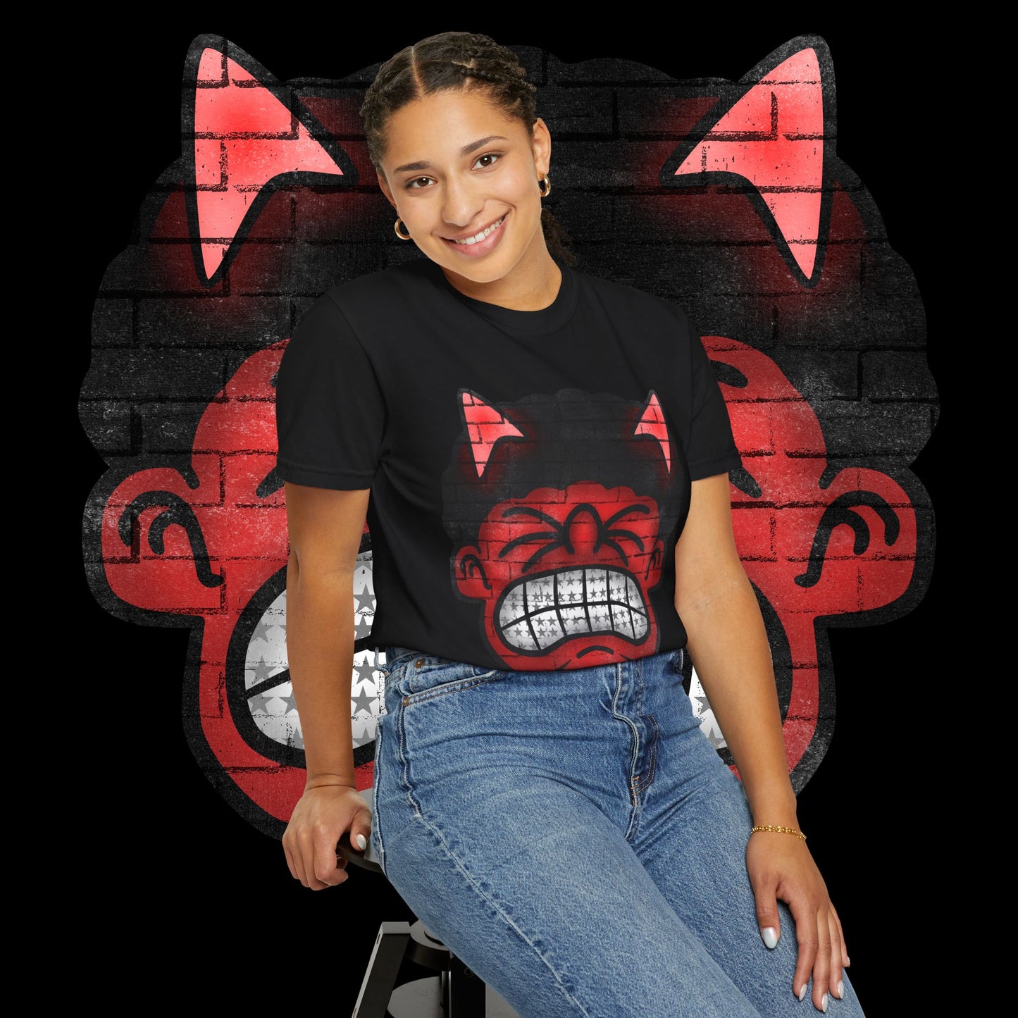 Devil Grin T-Shirt — Retro Graffiti Streetwear with 'SAVEDBYDT' Back Logo