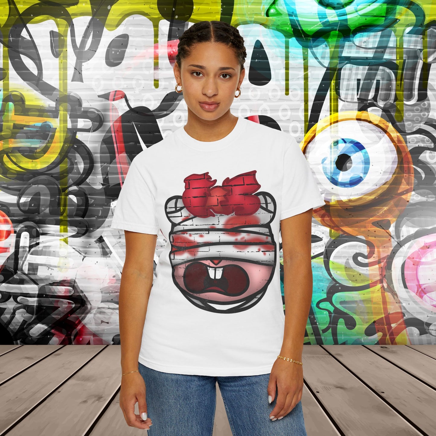 Graffiti Bandage Bear T-Shirt — 'SaucedIt' Streetwear Graphic Tee