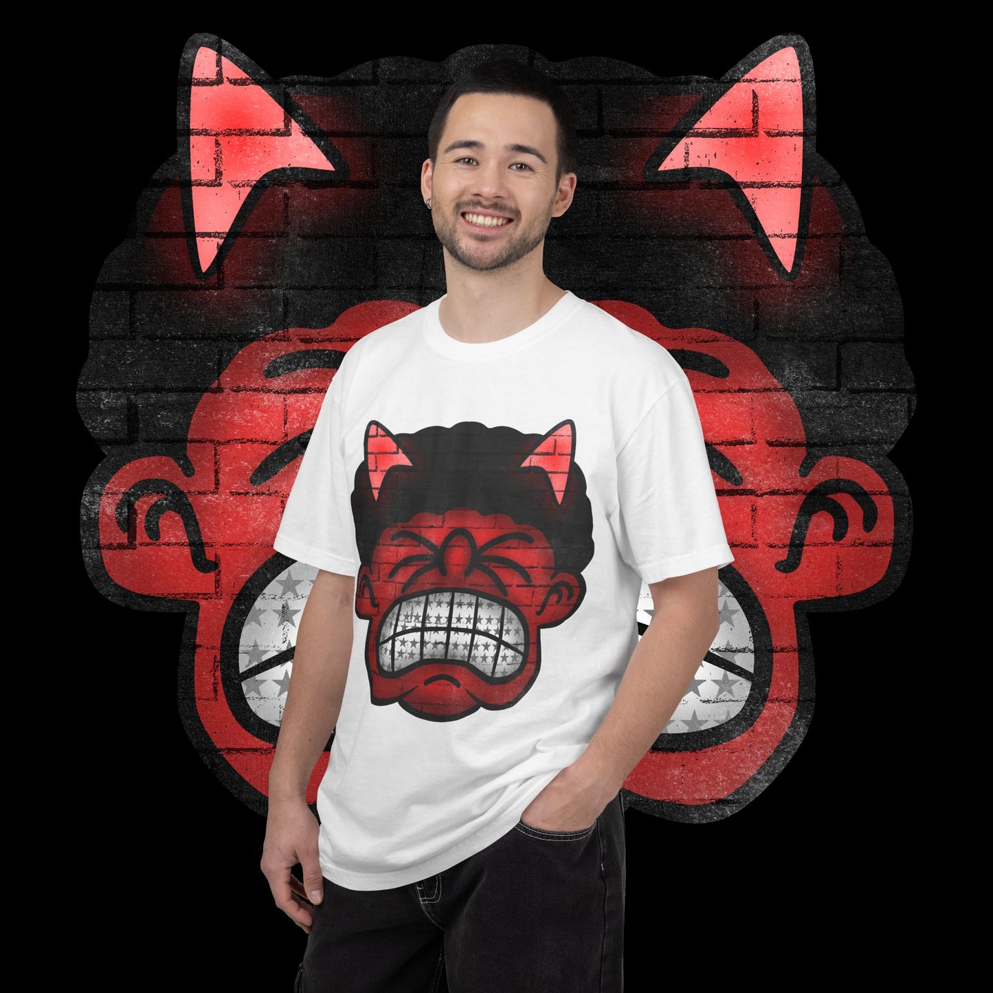Devil Grin T-Shirt — Retro Graffiti Streetwear with 'SAVEDBYDT' Back Logo