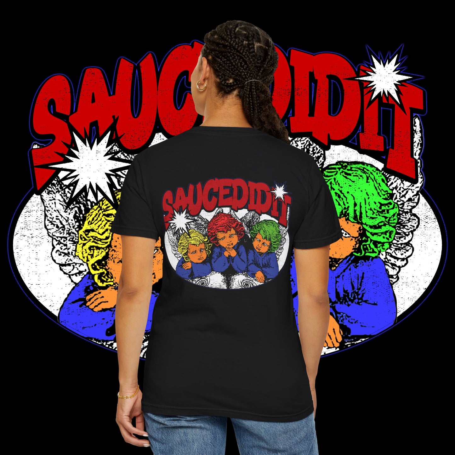 Saucedidit Cartoon Trio Graphic T-Shirt