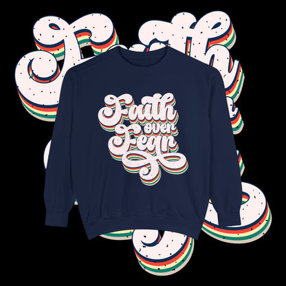 Faith Over Fear Retro Rainbow Sweatshirt