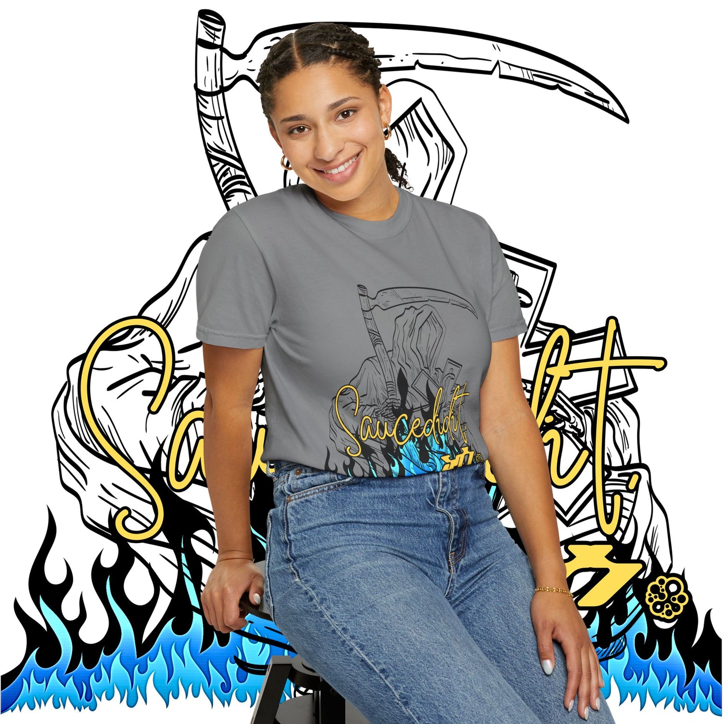 Grim Reaper Flames T-Shirt — "Sacred It" Graphic Tee