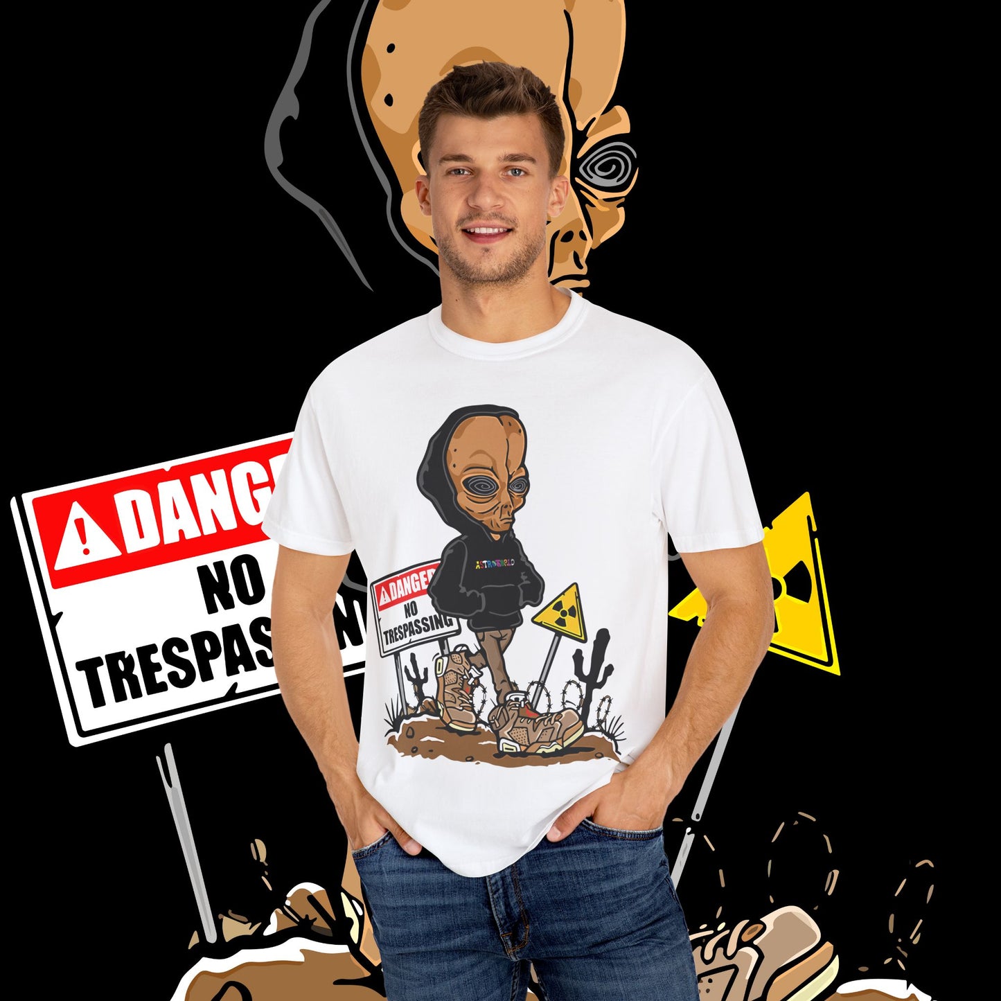 Alien Danger Graphic Tee, Unisex Streetwear, Casual Outfit, Gift for Sci-Fi Lovers, Summer Essential, Festival Wear