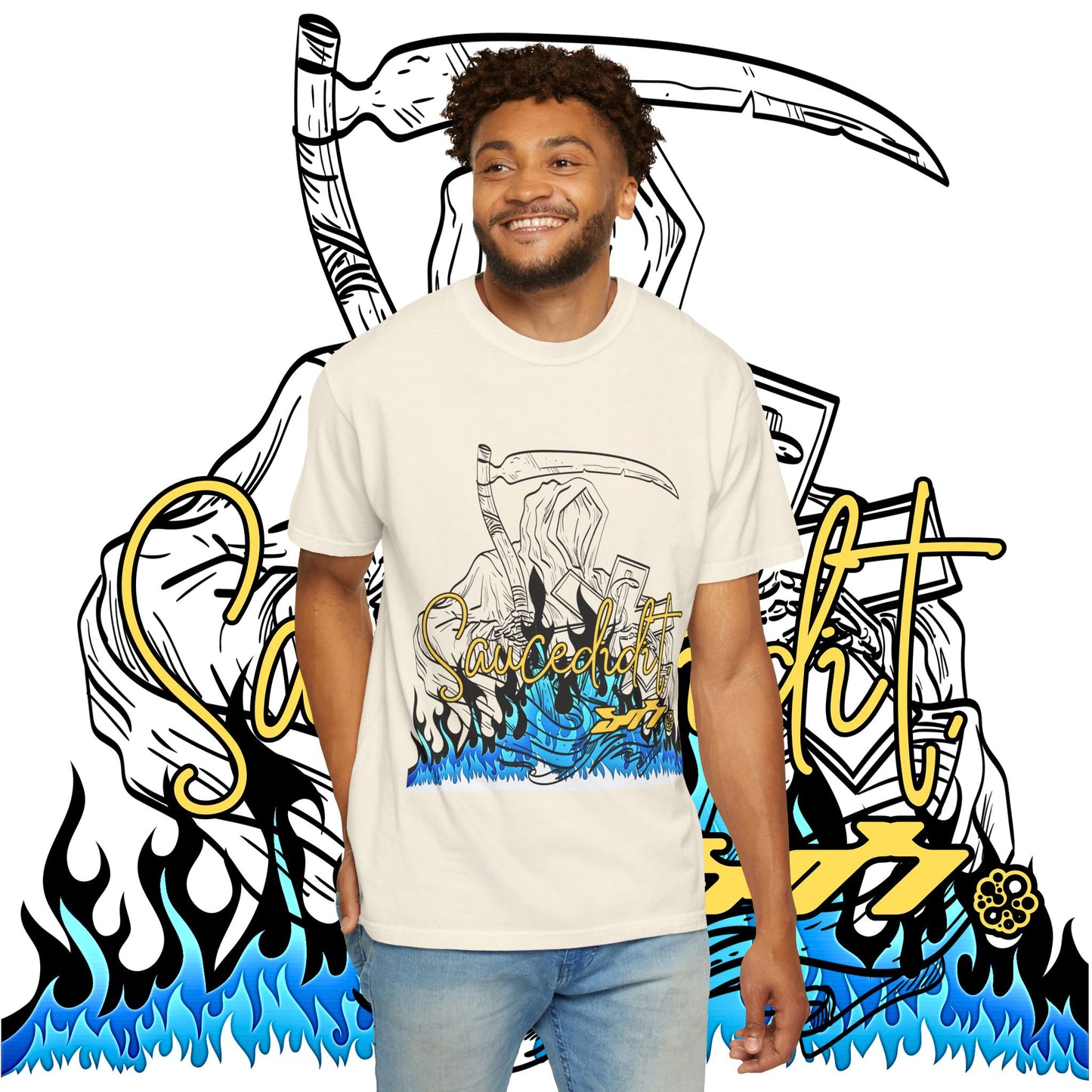Grim Reaper Flames T-Shirt — "Sacred It" Graphic Tee