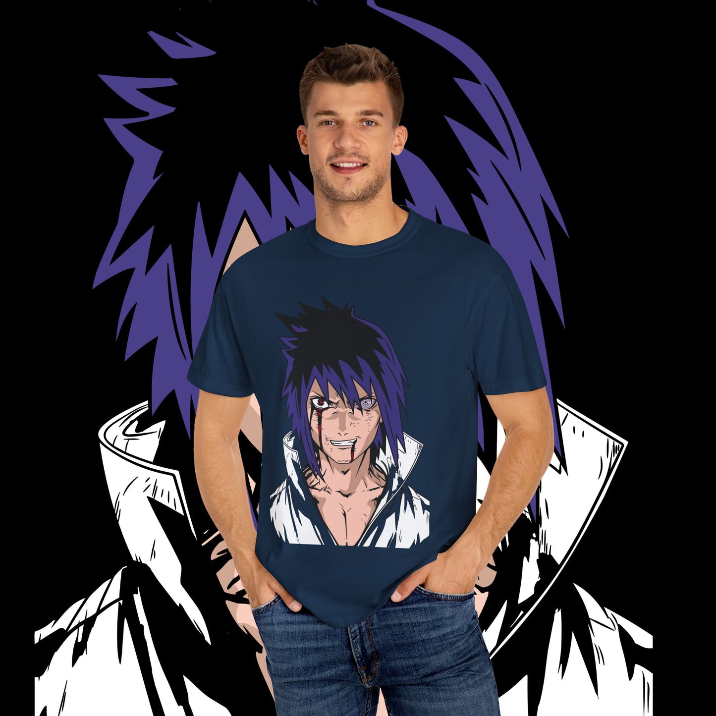 Anime Sasuke Uchiha Unisex T-shirt, Geometric Anime Tee, Japanese Cartoon Shirt, Manga Fan Apparel, Naruto Character Top