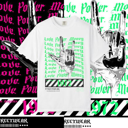 Love Power Money Unisex Garment-Dyed T-shirt, Money Manifestation Tee, Positive Affirmation Shirt, Law of Attraction Clothing, Spiritual