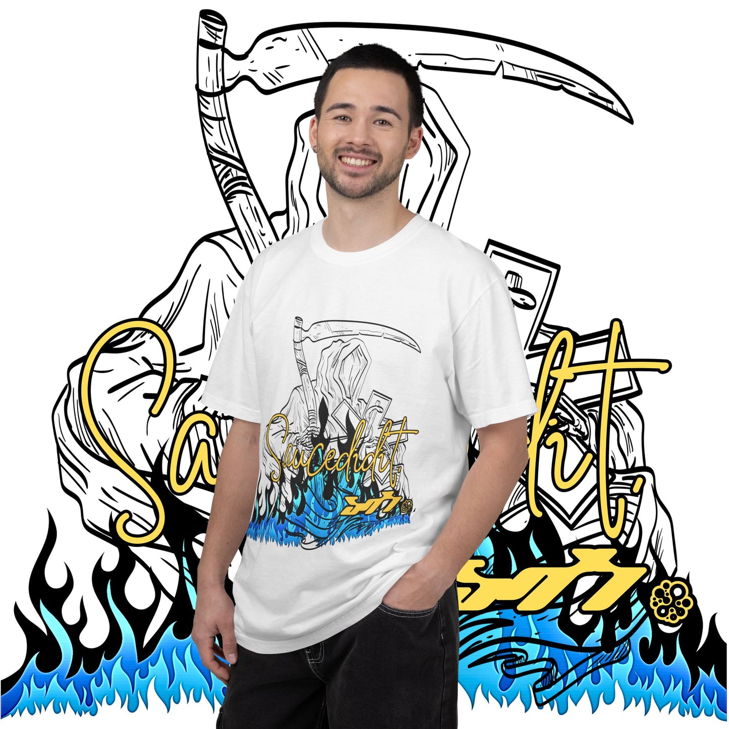 Grim Reaper Flames T-Shirt — "Sacred It" Graphic Tee