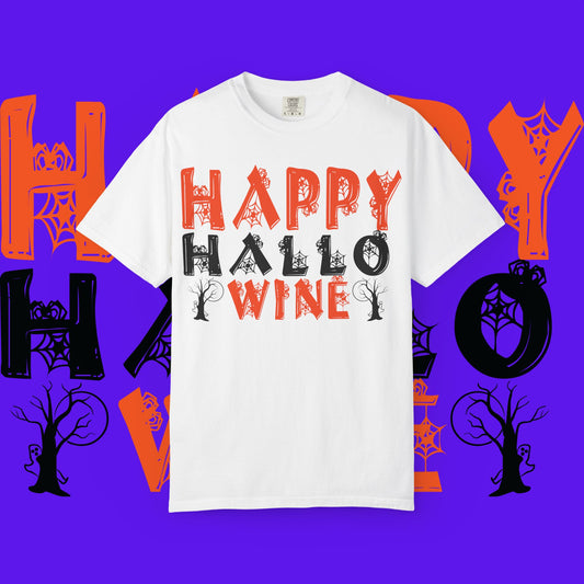 Hallowine T-Shirt, Halloween Tee, Spooky Celebration Shirt, Fall Festivity Apparel, Fun Halloween Gift, Unisex Garment-Dyed Tee
