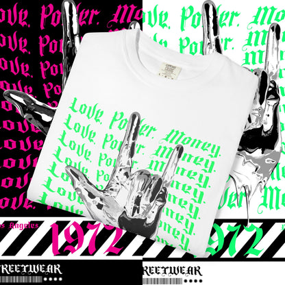Love Power Money Unisex Garment-Dyed T-shirt, Money Manifestation Tee, Positive Affirmation Shirt, Law of Attraction Clothing, Spiritual