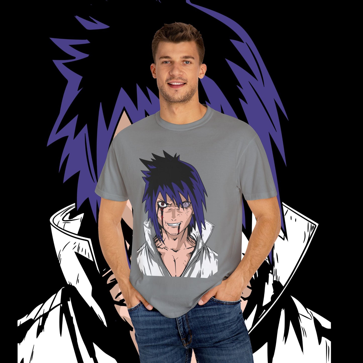 Anime Sasuke Uchiha Unisex T-shirt, Geometric Anime Tee, Japanese Cartoon Shirt, Manga Fan Apparel, Naruto Character Top