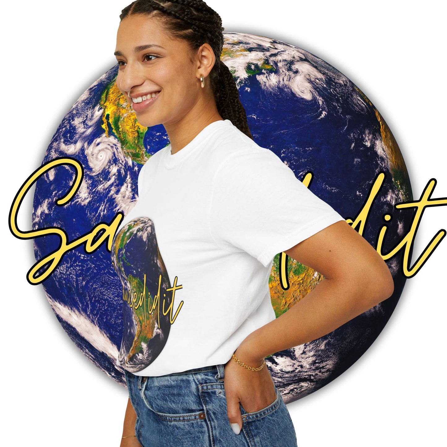 Earth Graphic T‑Shirt — 'Saucedidit' Script Planet Tee