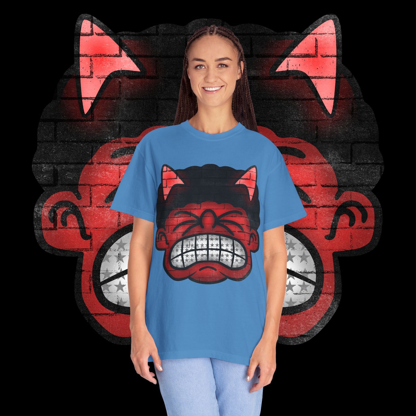 Devil Grin T-Shirt — Retro Graffiti Streetwear with 'SAVEDBYDT' Back Logo