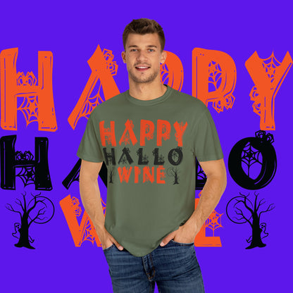 Hallowine T-Shirt, Halloween Tee, Spooky Celebration Shirt, Fall Festivity Apparel, Fun Halloween Gift, Unisex Garment-Dyed Tee