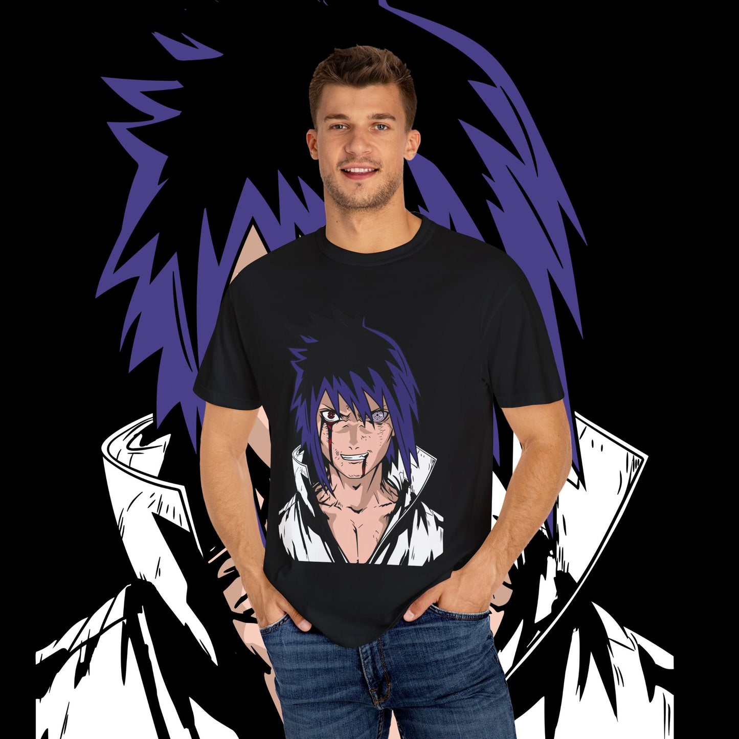 Anime Sasuke Uchiha Unisex T-shirt, Geometric Anime Tee, Japanese Cartoon Shirt, Manga Fan Apparel, Naruto Character Top