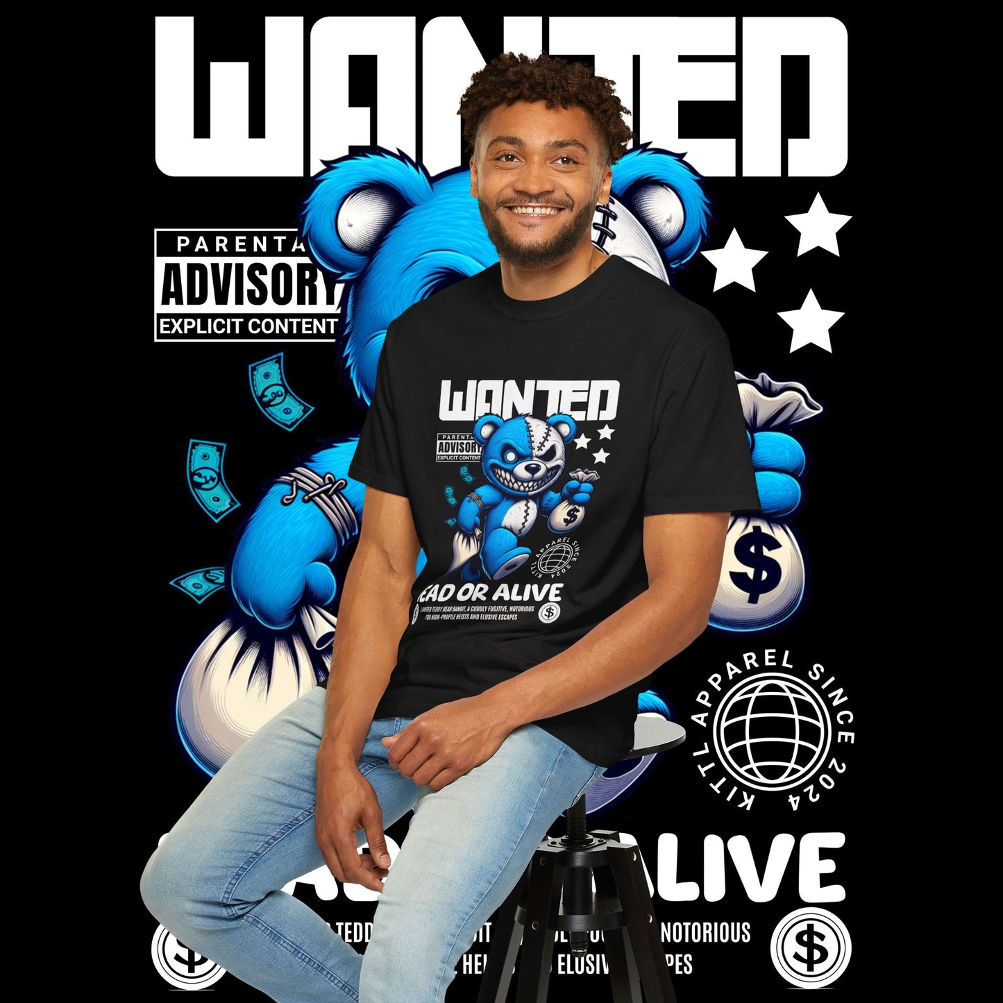 Wanted Teddy Bear Bandit T-Shirt, Graphic Tee, Fun Gift, Streetwear Style, Casual Wear, Unique Design