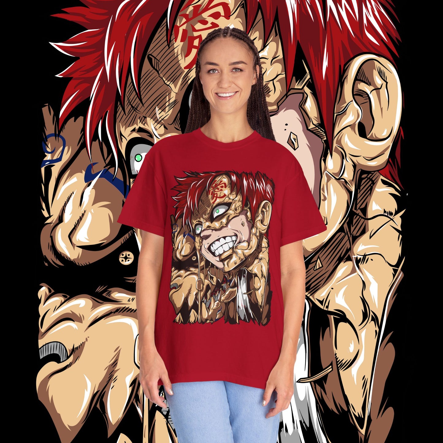 Anime Gaara of the Sand Unisex Garment-Dyed T-shirt, Japanese Manga Tee, Naruto Fan Gift, Cosplay Shirt, Geek Apparel