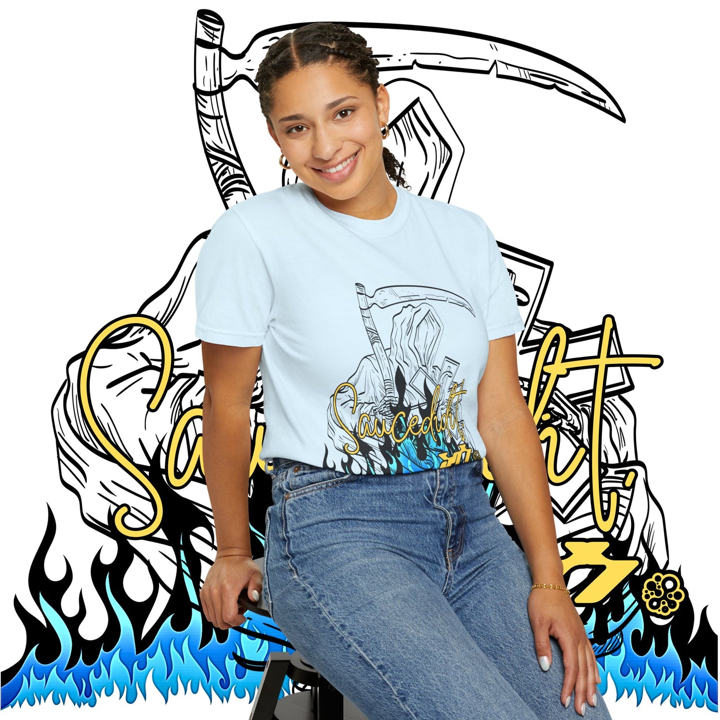 Grim Reaper Flames T-Shirt — "Sacred It" Graphic Tee