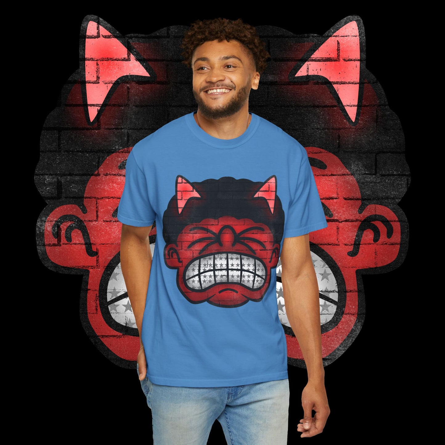 Devil Grin T-Shirt — Retro Graffiti Streetwear with 'SAVEDBYDT' Back Logo