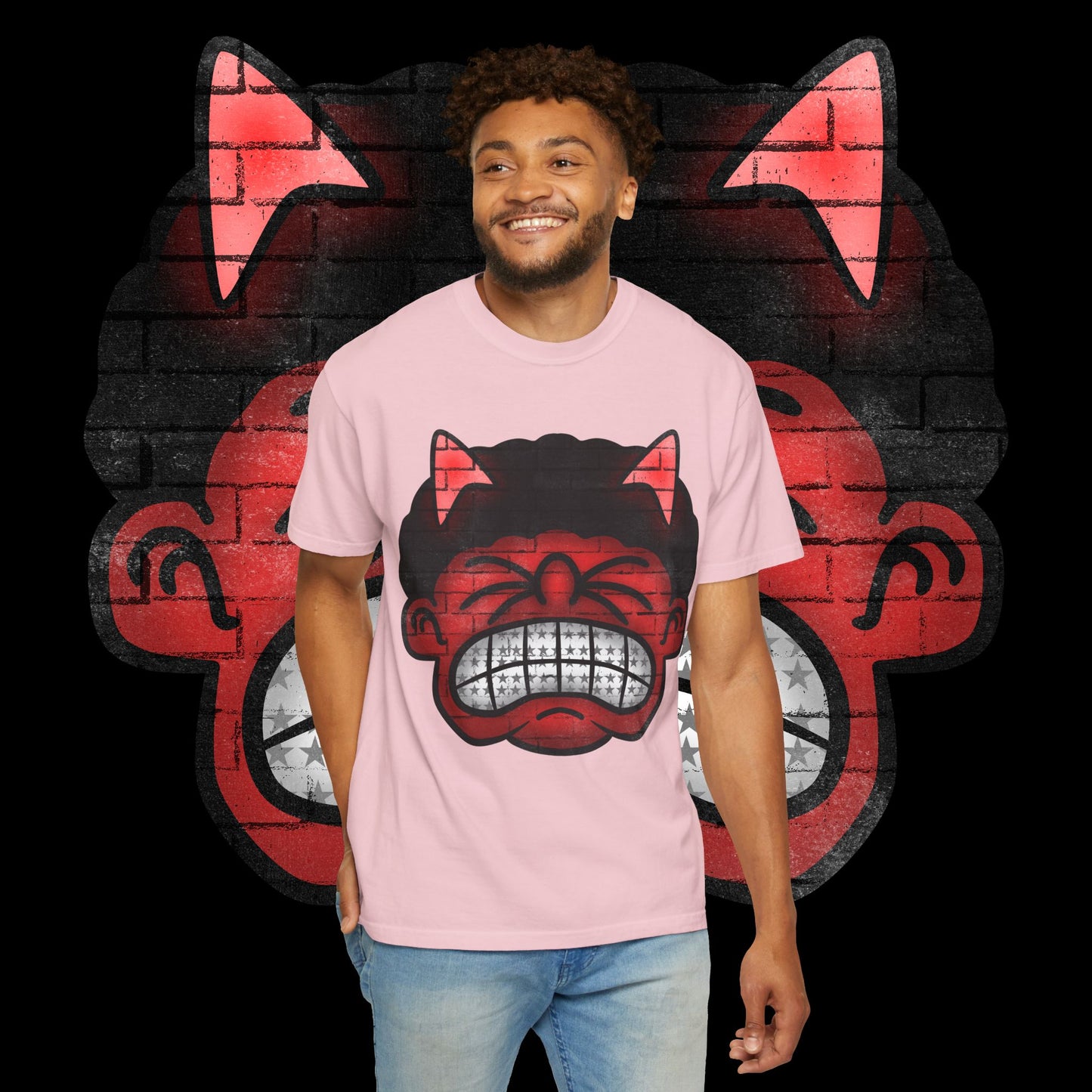 Devil Grin T-Shirt — Retro Graffiti Streetwear with 'SAVEDBYDT' Back Logo