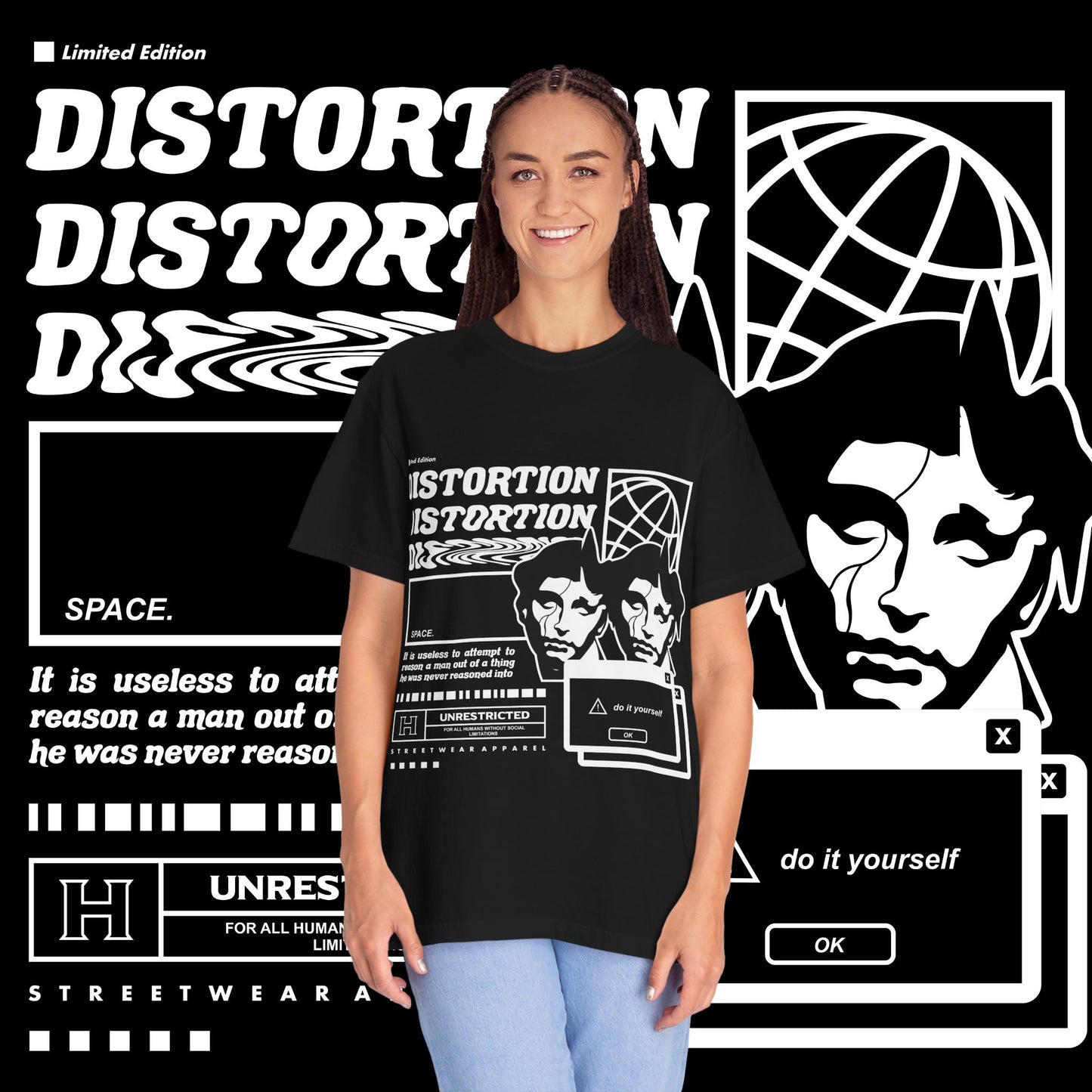 Limited Edition Distortion Graphic T-Shirt, Unisex Streetwear Tee, Trendy Casual Wear, Unique Gift for Creatives, Fashionable Graphic Top