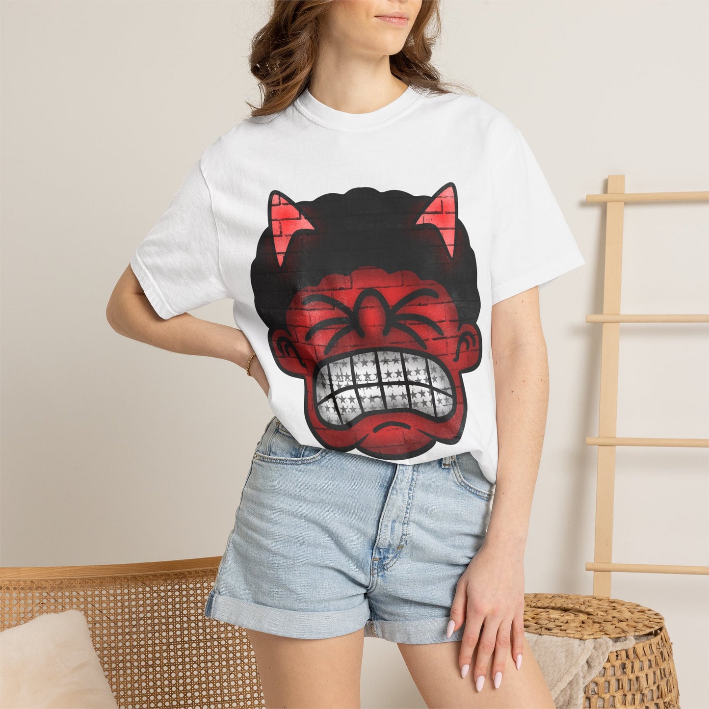 Devil Grin T-Shirt — Retro Graffiti Streetwear with 'SAVEDBYDT' Back Logo