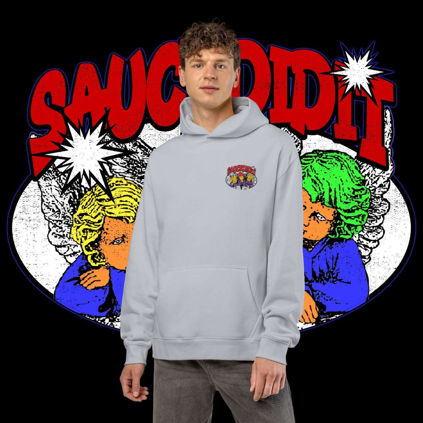 Sauced It Retro Pop Art Hoodie — 'Sauced It' Embroidered Graphic Pullover