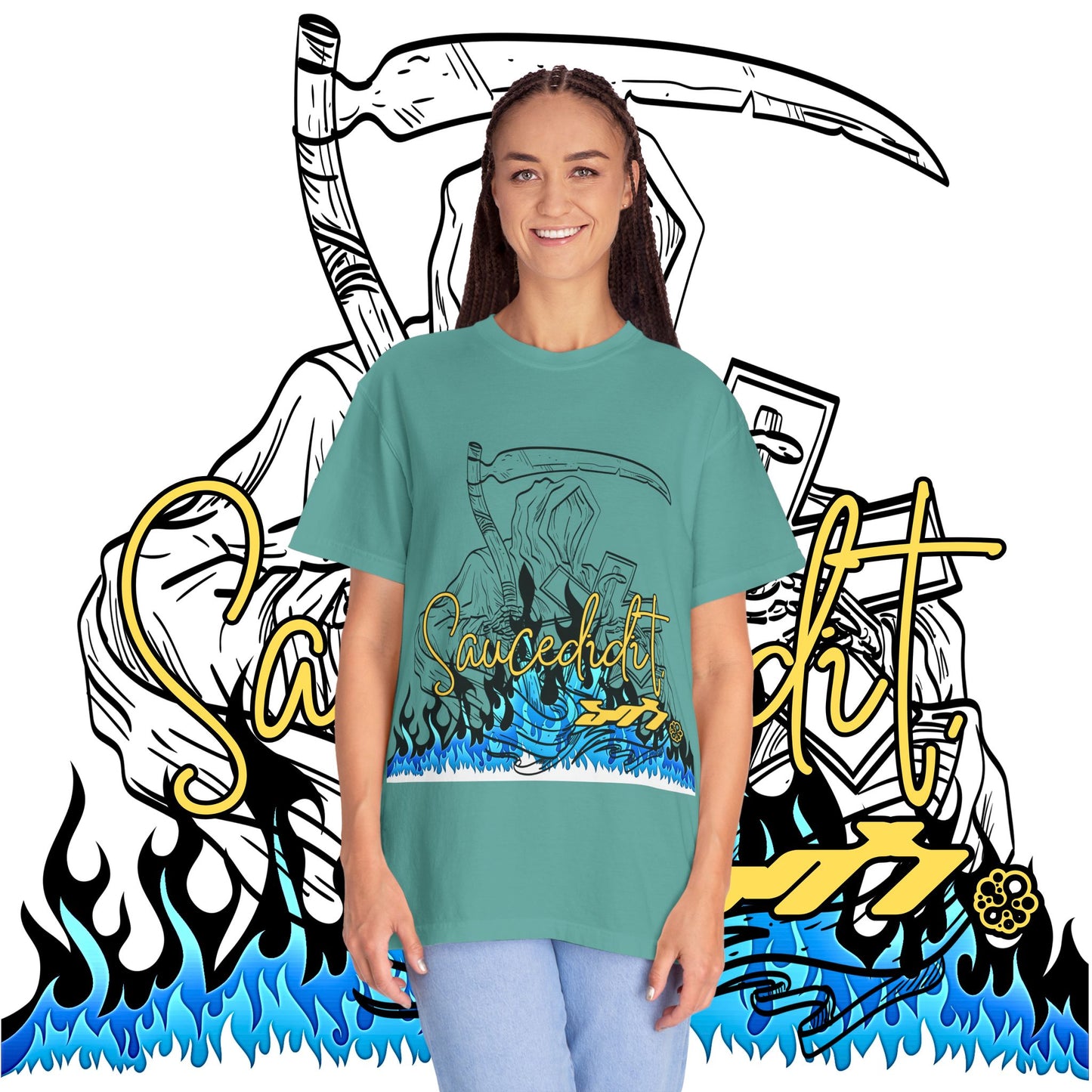Grim Reaper Flames T-Shirt — "Sacred It" Graphic Tee