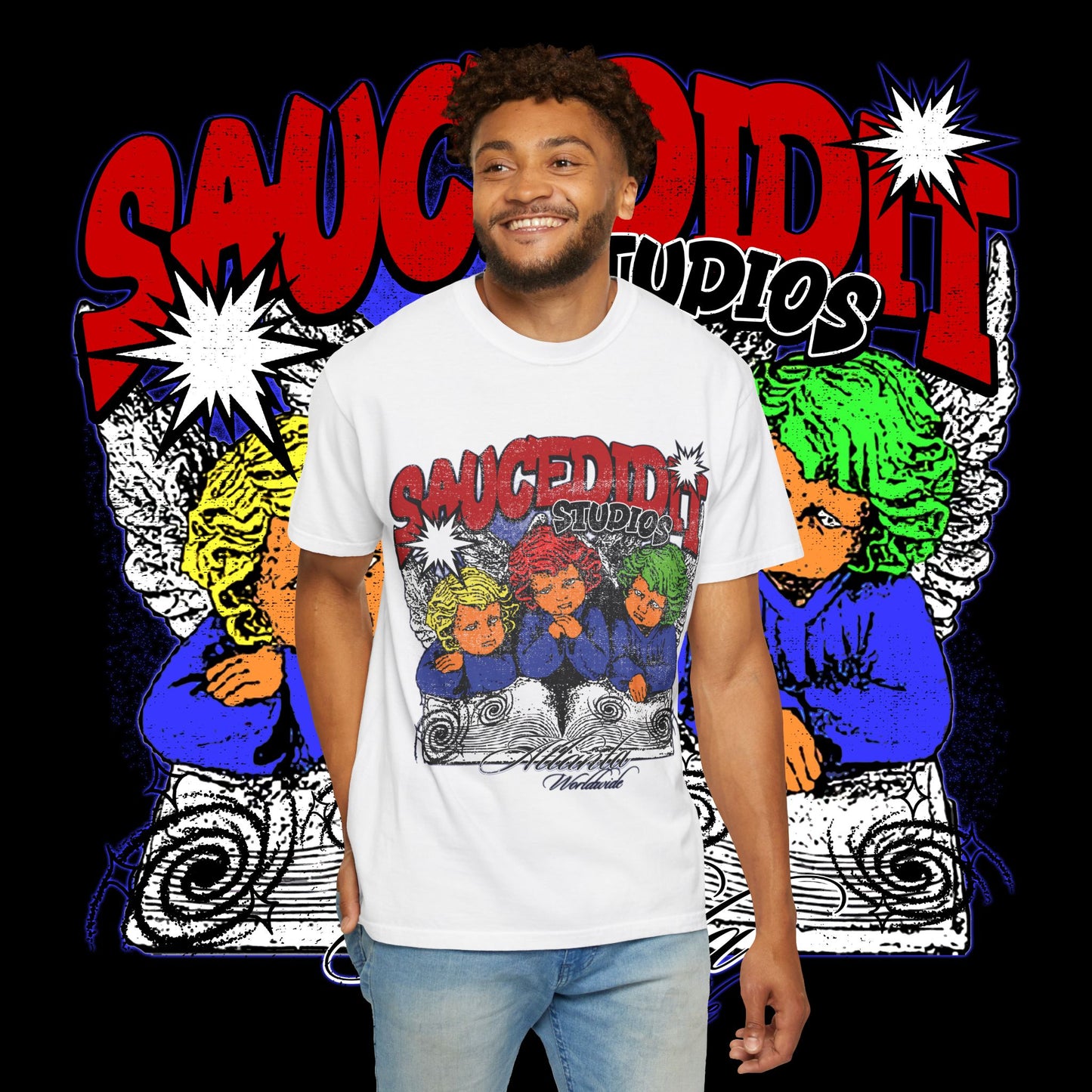 Saucedidit Cartoon Trio Graphic T-Shirt