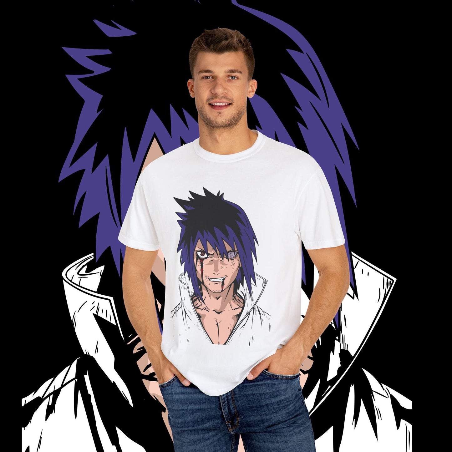Anime Sasuke Uchiha Unisex T-shirt, Geometric Anime Tee, Japanese Cartoon Shirt, Manga Fan Apparel, Naruto Character Top