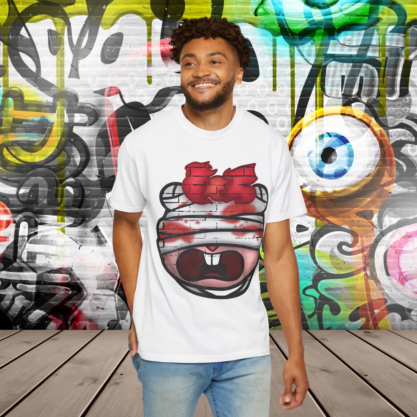 Graffiti Bandage Bear T-Shirt — 'SaucedIt' Streetwear Graphic Tee