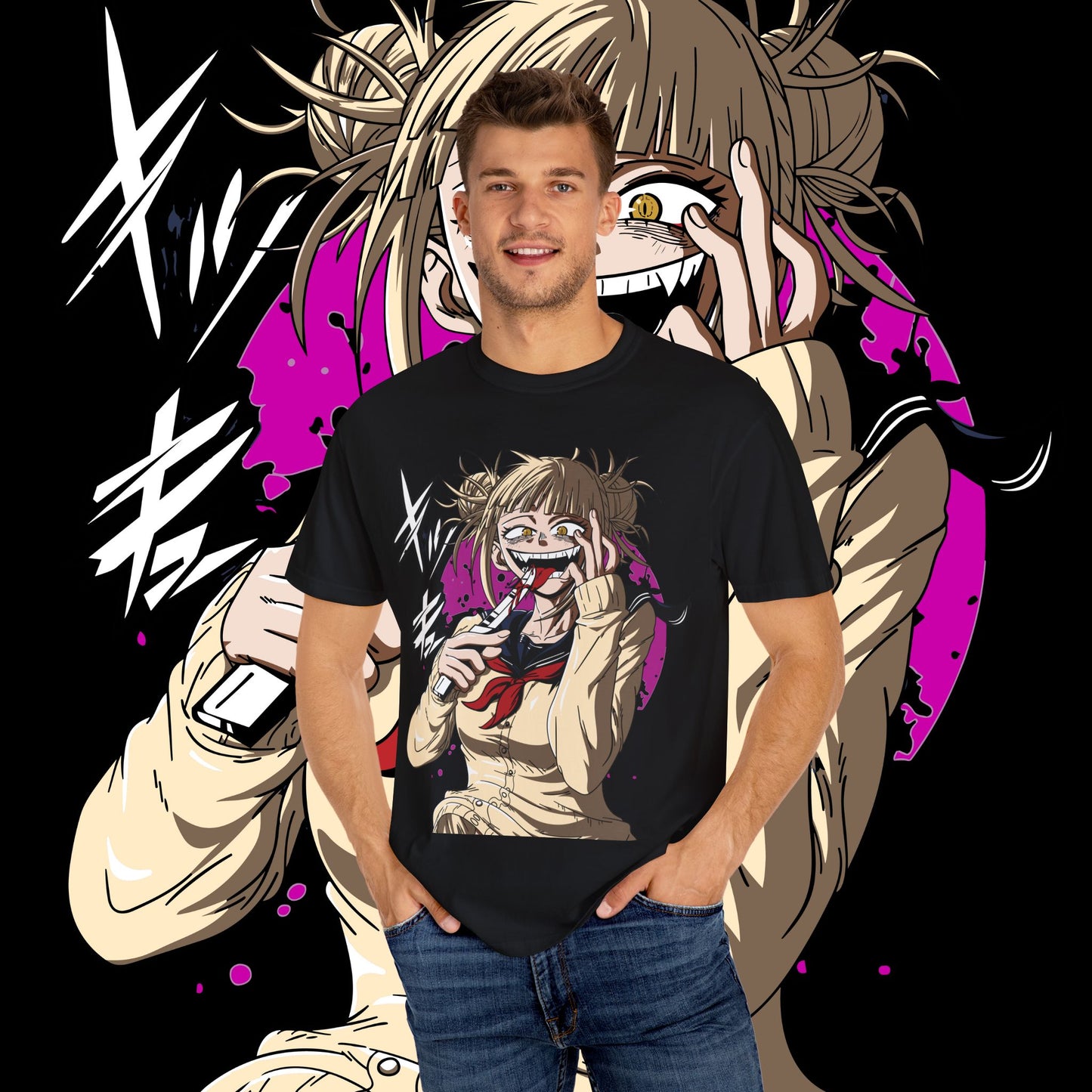 Anime Himiko Toga Unisex Garment-Dyed T-shirt, My Hero Academia, Villain Shirt, Cosplay Tee, Manga Fan Top