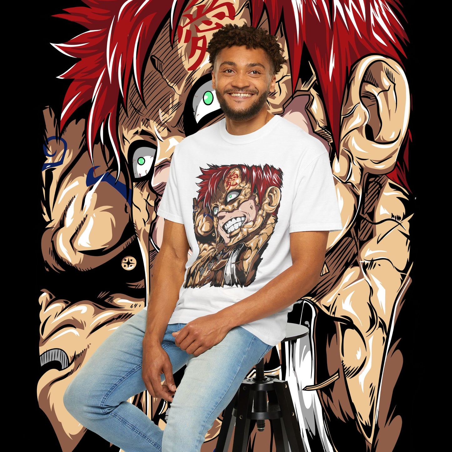 Anime Gaara of the Sand Unisex Garment-Dyed T-shirt, Japanese Manga Tee, Naruto Fan Gift, Cosplay Shirt, Geek Apparel