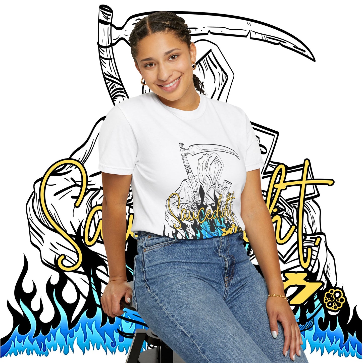 Grim Reaper Flames T-Shirt — "Sacred It" Graphic Tee