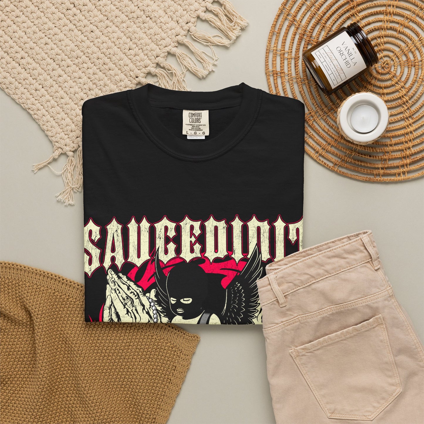 Saucligious Graphic T-Shirt — "Have Faith in God" Angel Design