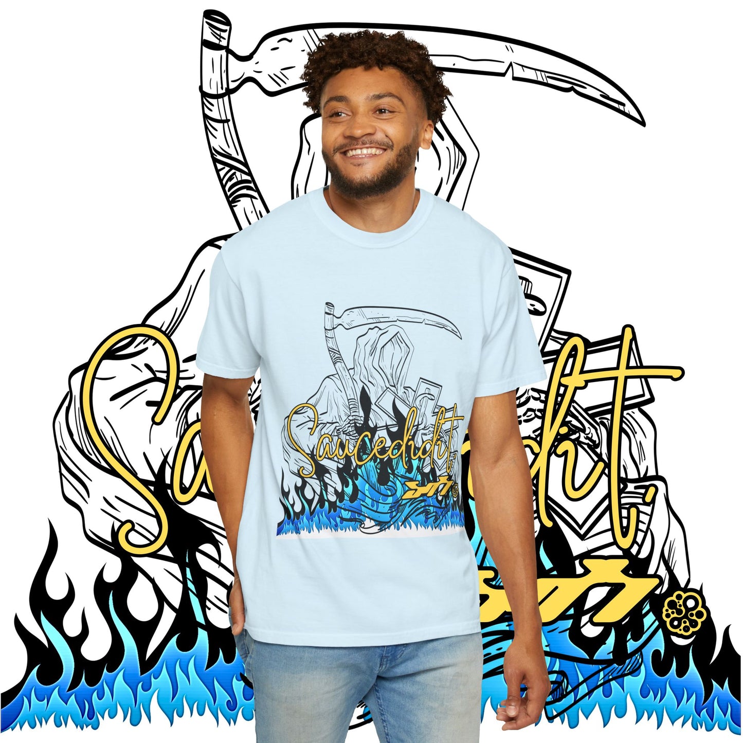 Grim Reaper Flames T-Shirt — "Sacred It" Graphic Tee