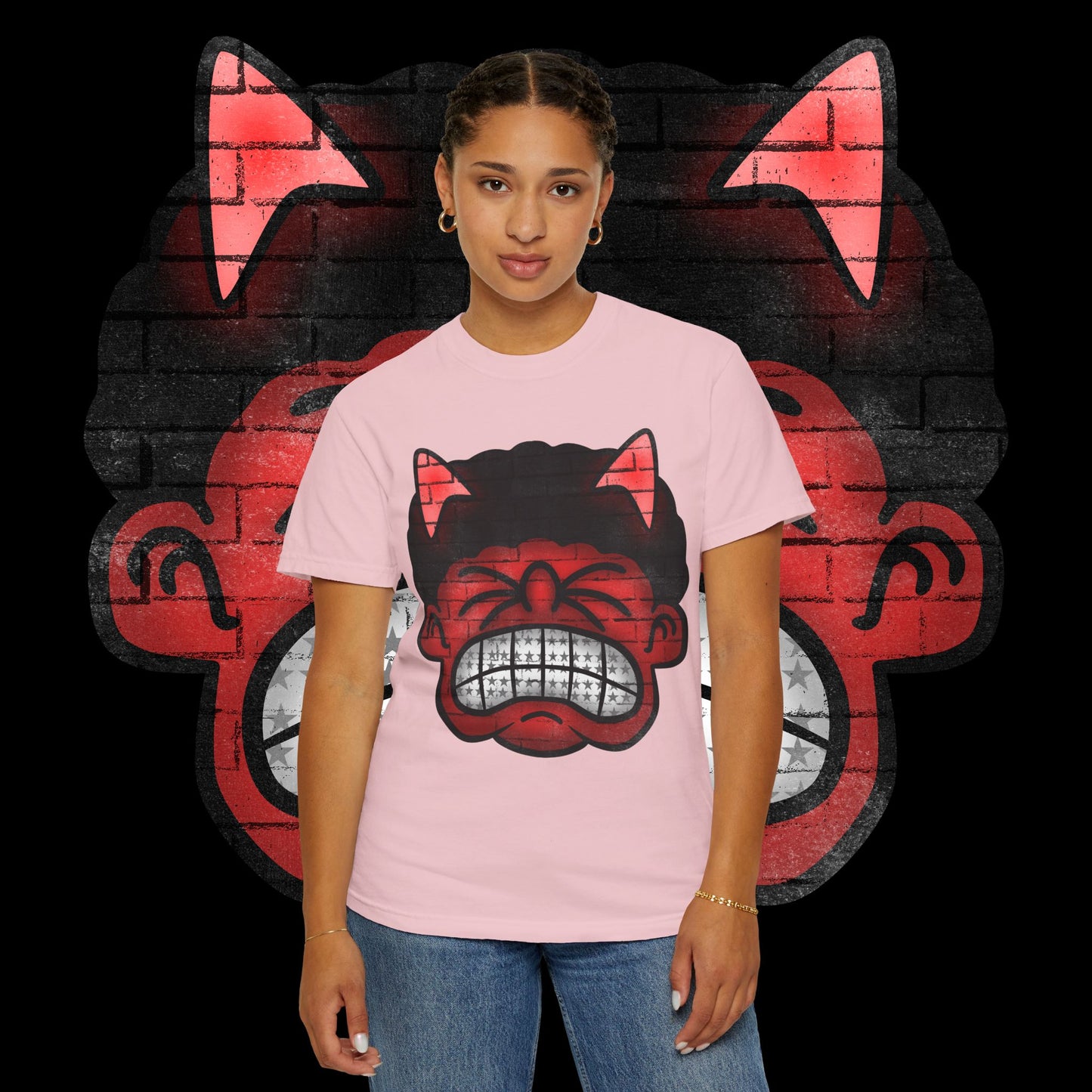 Devil Grin T-Shirt — Retro Graffiti Streetwear with 'SAVEDBYDT' Back Logo