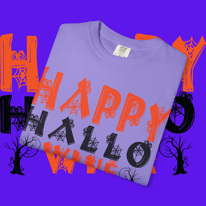 Hallowine T-Shirt, Halloween Tee, Spooky Celebration Shirt, Fall Festivity Apparel, Fun Halloween Gift, Unisex Garment-Dyed Tee